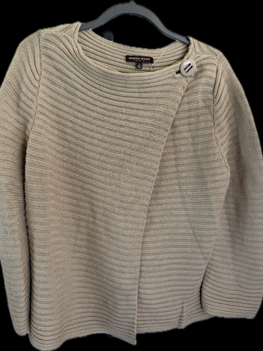 Adrienne Vittadini Studio Tan Ribbed Asymmetric Button Sweater, XL